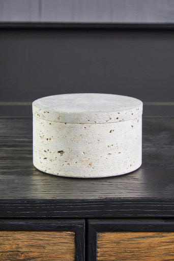 Tibor Travertine Round Trinket Box