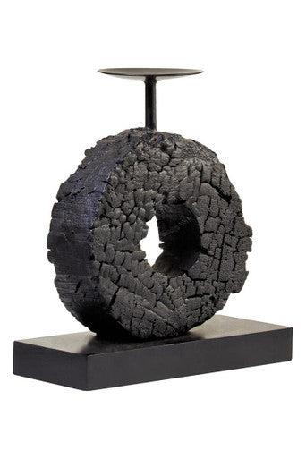 Fidel Small Charred Black Mango Wood Log Candle Holder