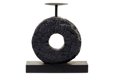 Small Charred Black Mango Wood Log Candle Holder | Fidel