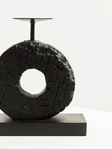 Fidel Small Charred Black Mango Wood Log Candle Holder