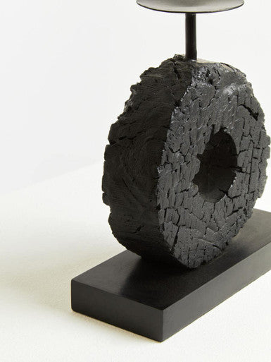 Small Charred Black Mango Wood Log Candle Holder | Fidel