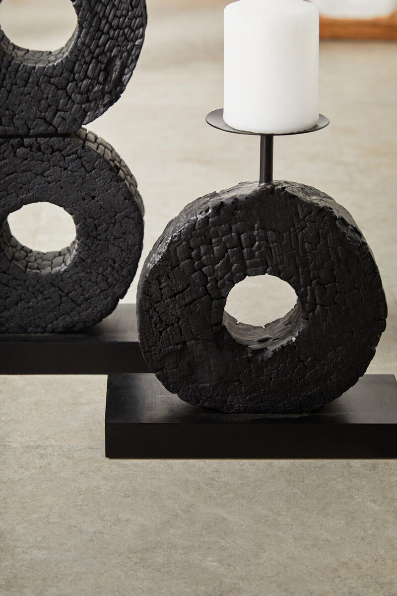 Small Charred Black Mango Wood Log Candle Holder | Fidel