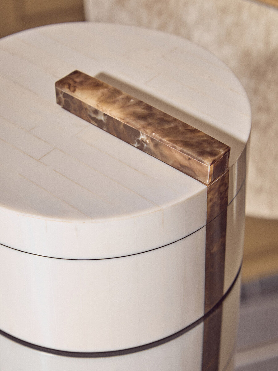 Decio Cream And Brown Small Round Box