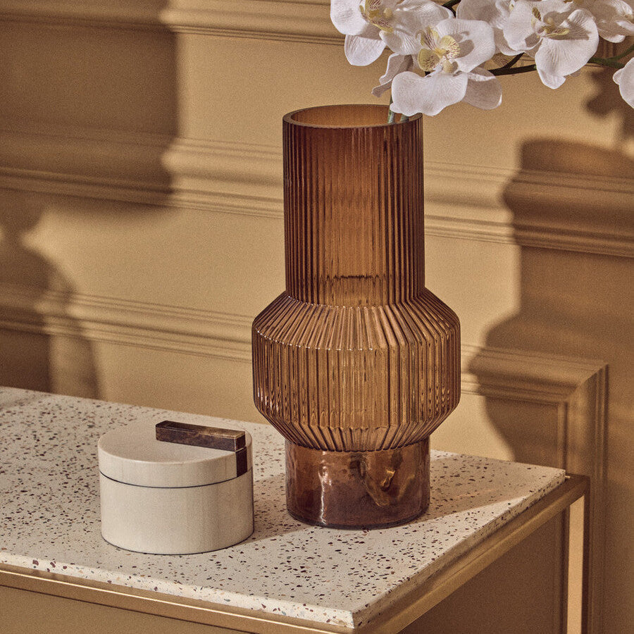 Decio Cream And Brown Small Round Box