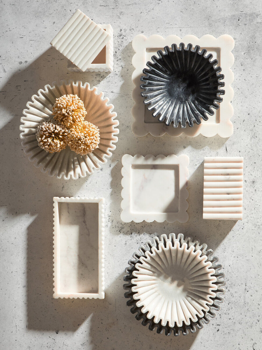 Savio Large White Fluted Marble Bowl