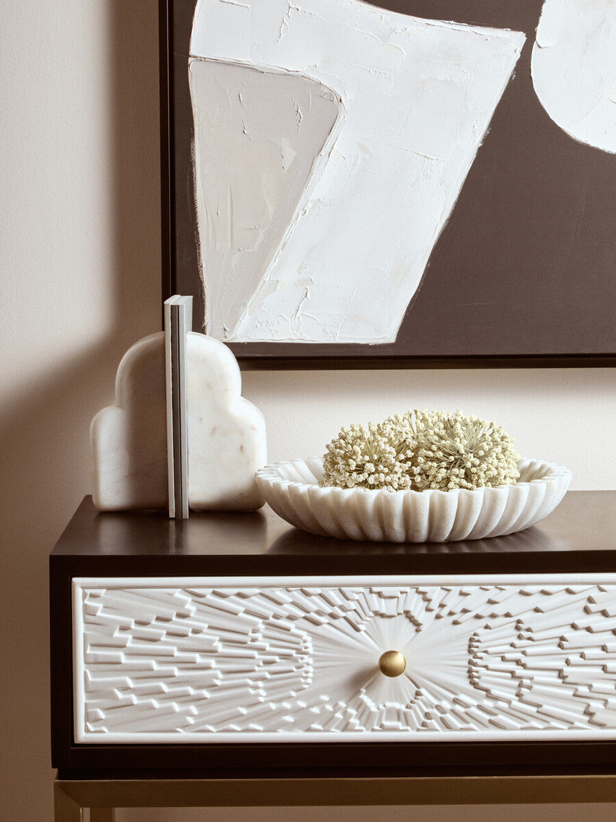 Savio Large White Fluted Marble Bowl