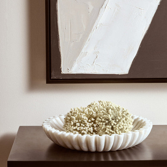 Savio Large White Fluted Marble Bowl