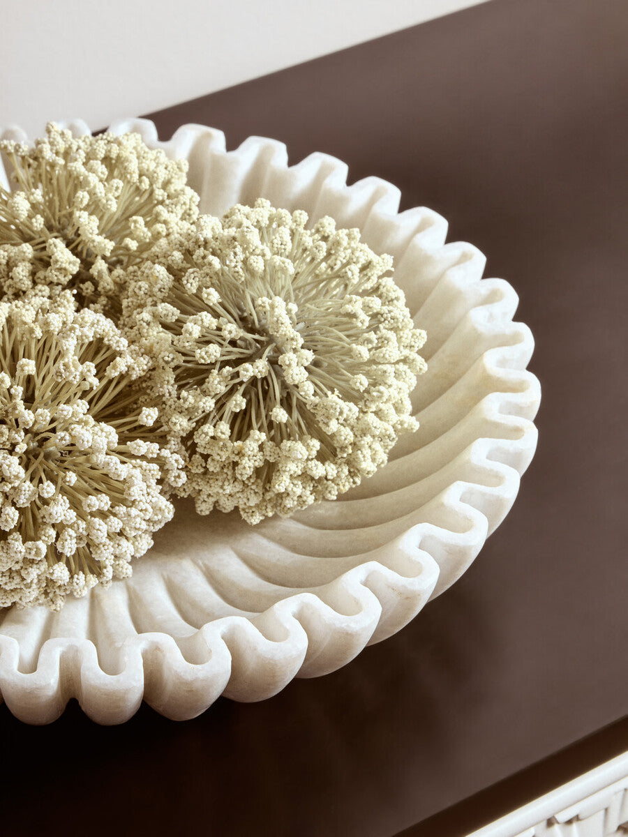 Savio Large White Fluted Marble Bowl