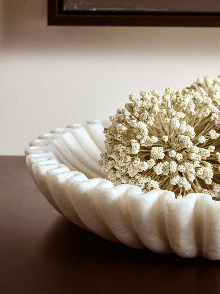 Savio Large White Fluted Marble Bowl