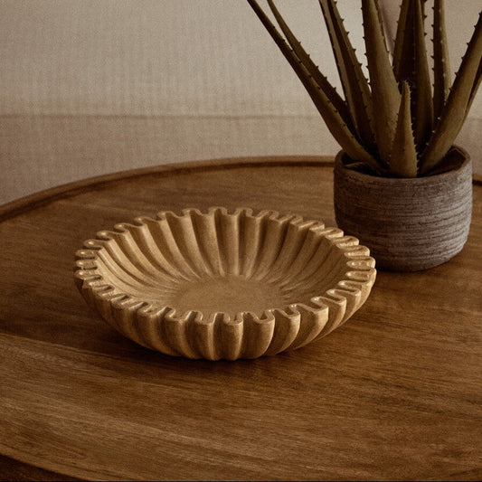 Savio Small Ochre Fluted Marble Bowl
