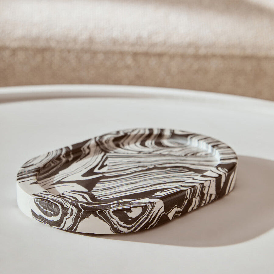 Helsa Black And White Oval Marble Tray
