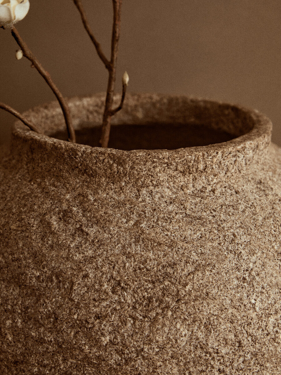 Sanai Cotton Mache And Coco Shell Round Vase