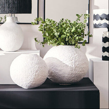 Sanai Cotton Mache Large White Round Vase