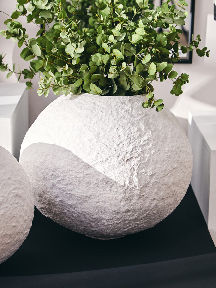 Sanai Cotton Mache Large White Round Vase