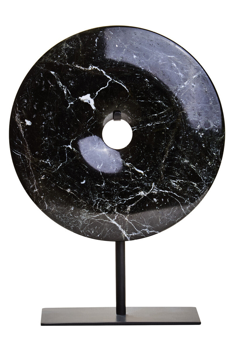 Salmo Small Round Black Marble Disc Sculpture
