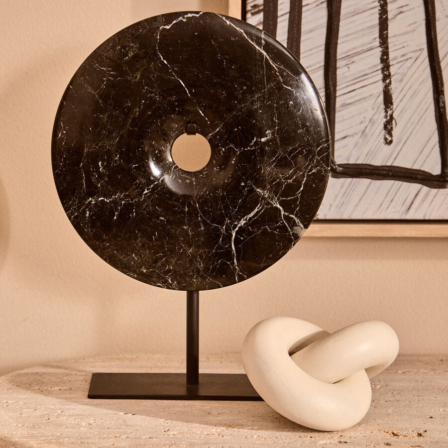 Salmo Small Black Marble Round Dia 20cm Disc Sculpture