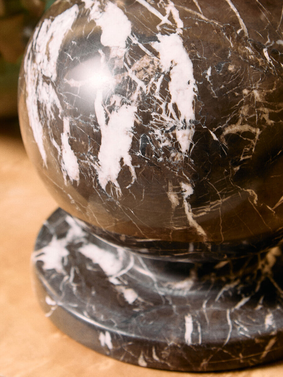 Zoro Black and White Veined Marble Ball Sculpture