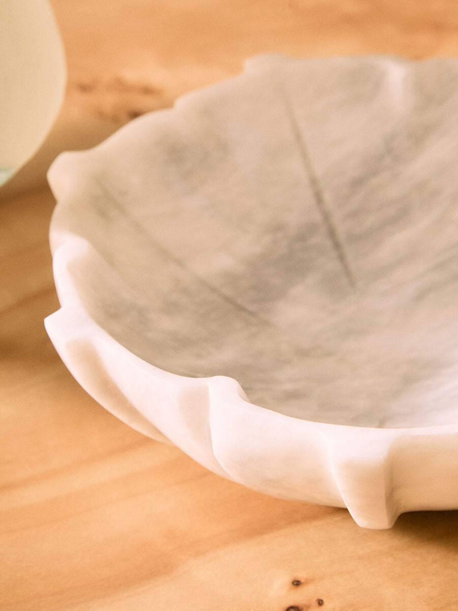 Zoro Large White Marble Lotus Bowl