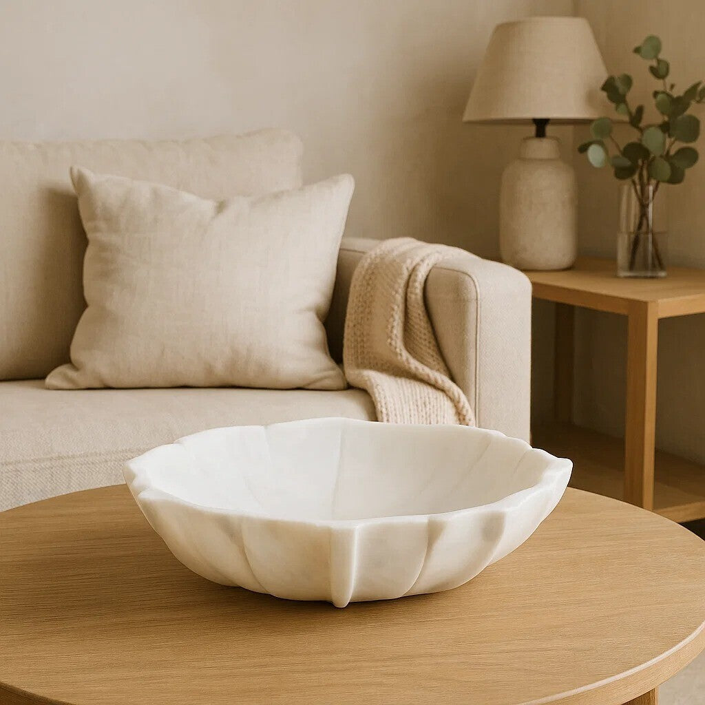 Zoro Large White Marble Lotus Bowl
