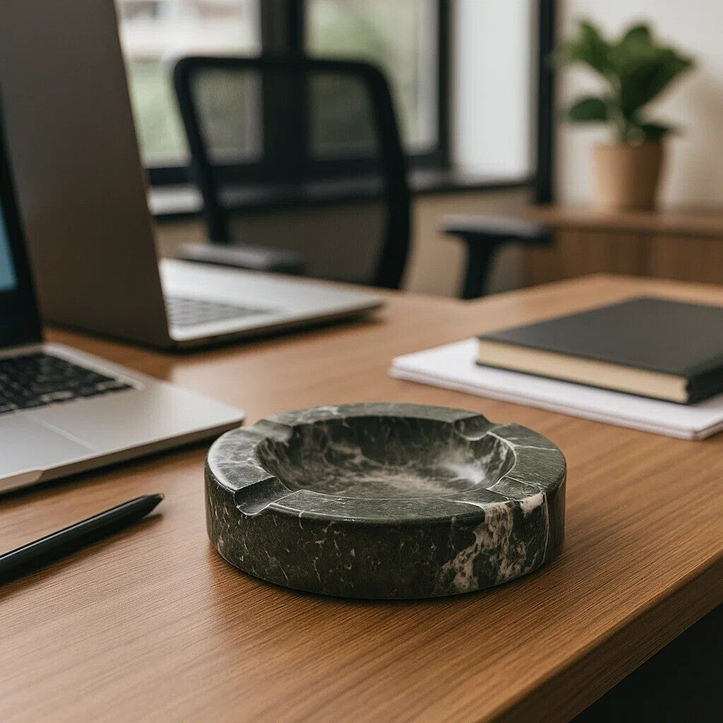 Zoro Black And White Veined Marble Ashtray