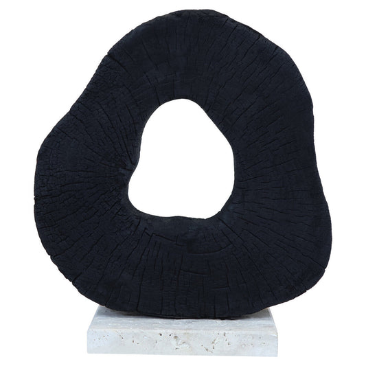 Tibor Black Mango Wood Sculpture With Travertine Base