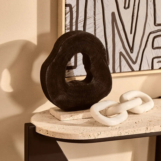 Tibor Black Mango Wood Sculpture With Travertine Base
