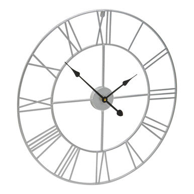 Genova 60cm Dia Silver Metal Roman Numeral Wall Clock