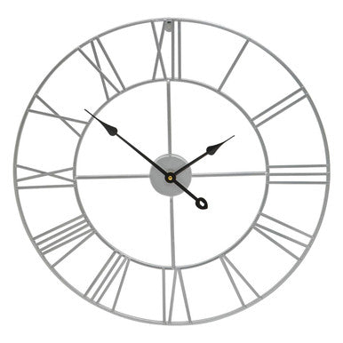 Genova 60cm Dia Silver Metal Roman Numeral Wall Clock