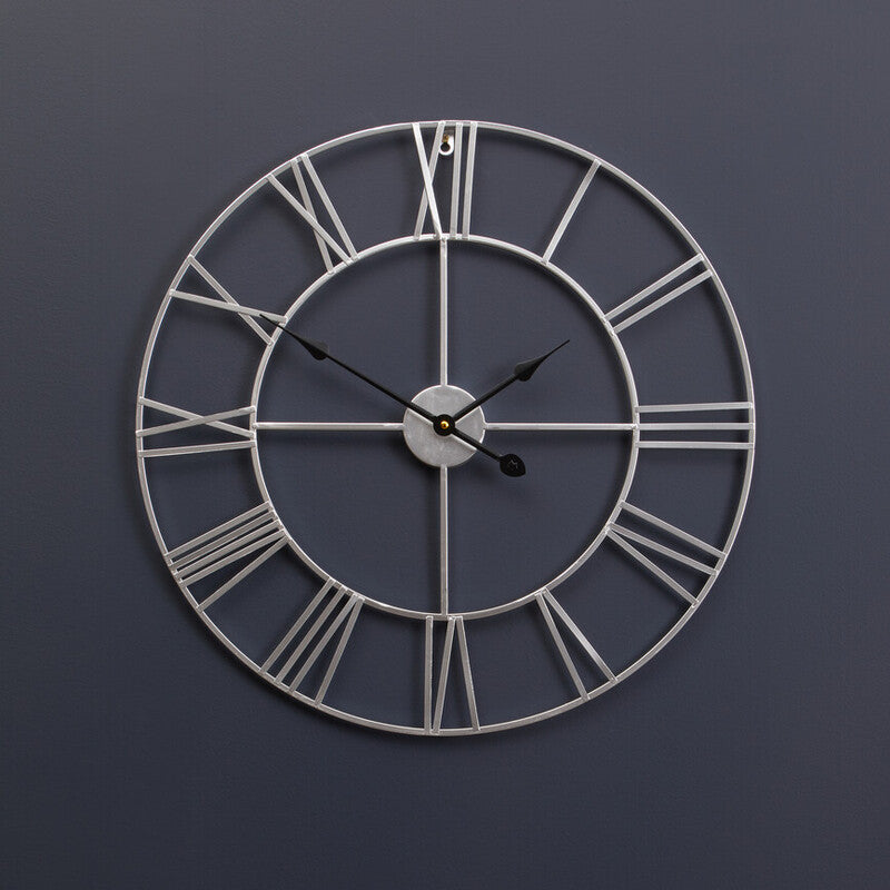 Genova 60cm Dia Silver Metal Roman Numeral Wall Clock