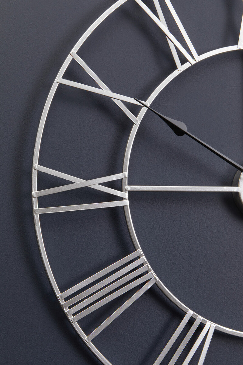 Genova 60cm Dia Silver Metal Roman Numeral Wall Clock