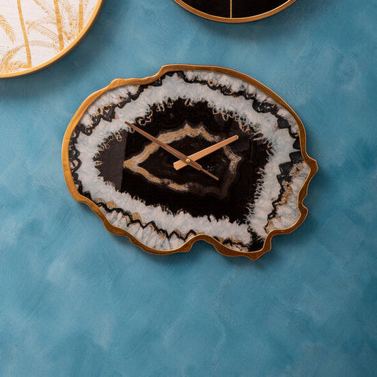 Celina Black And Gold Agate Effect Wall Clock