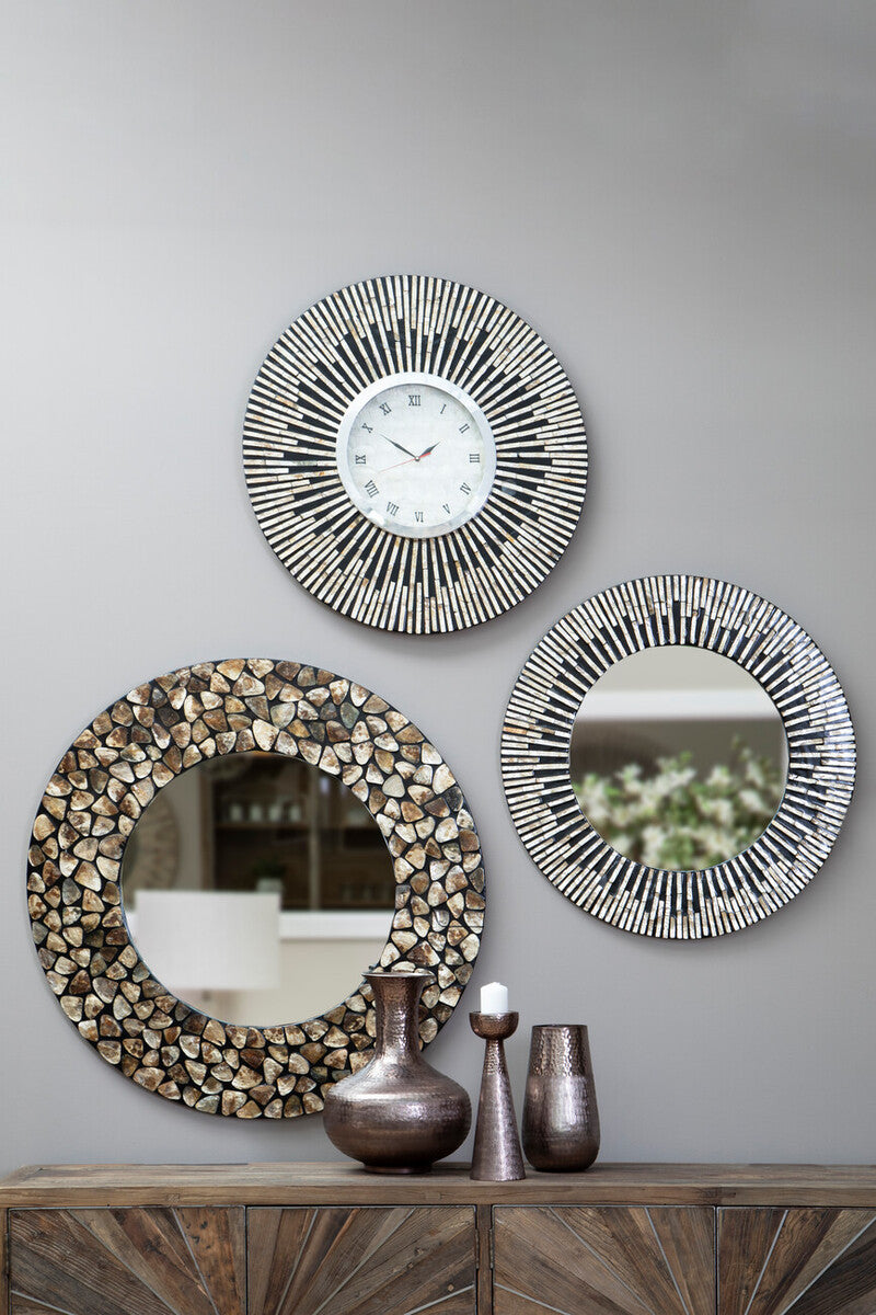 Palu 75cm Dia Black and Natural Shell Wall Clock