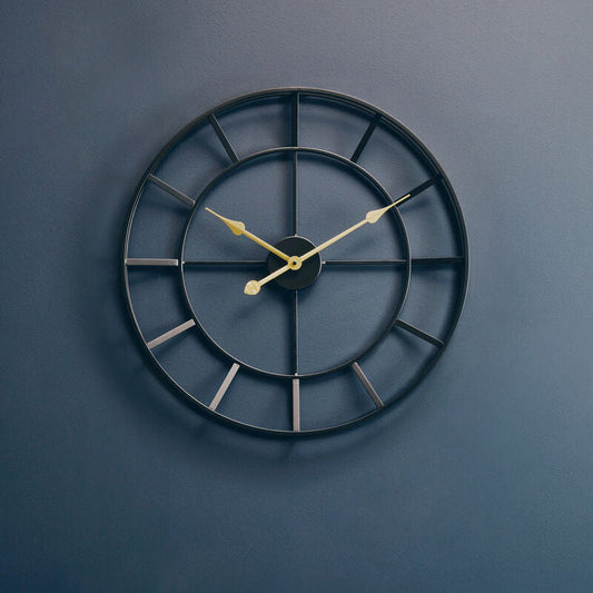 Kent 60cm Dia Large Black Finish Metal Wall Clock