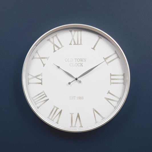 Kent 60cm Dia White and Silver Wall Clock