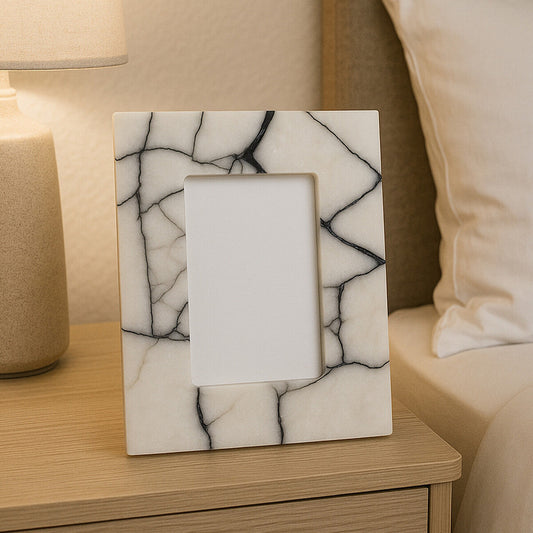 Marmara White and Black Marble 4In X 6In Small Photo Frame