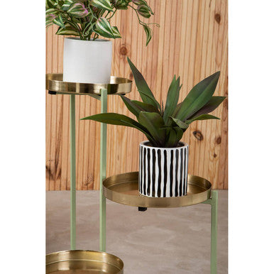 Sabia Green And Gold Three Tiered Plant Stand