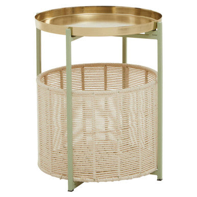 Sabia Green And Gold Iron And Cotton Two Tier Side Table