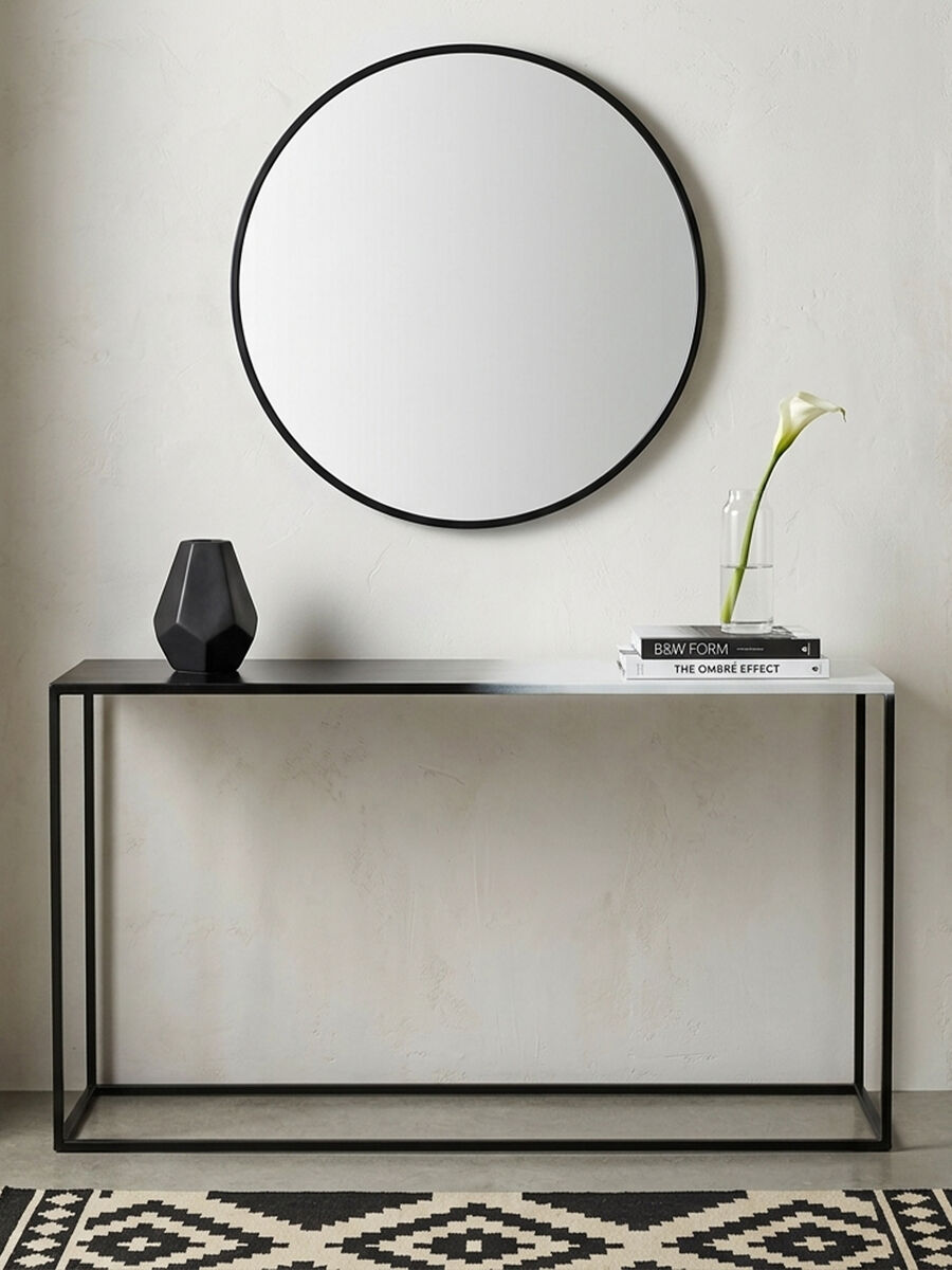 Black and White Ombre Top Console Table with Black Slim Metal Frame | Ramus