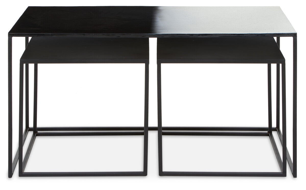 Three Piece Black and White Ombre Coffee Table Set with Slim Metal Frame | Ramus