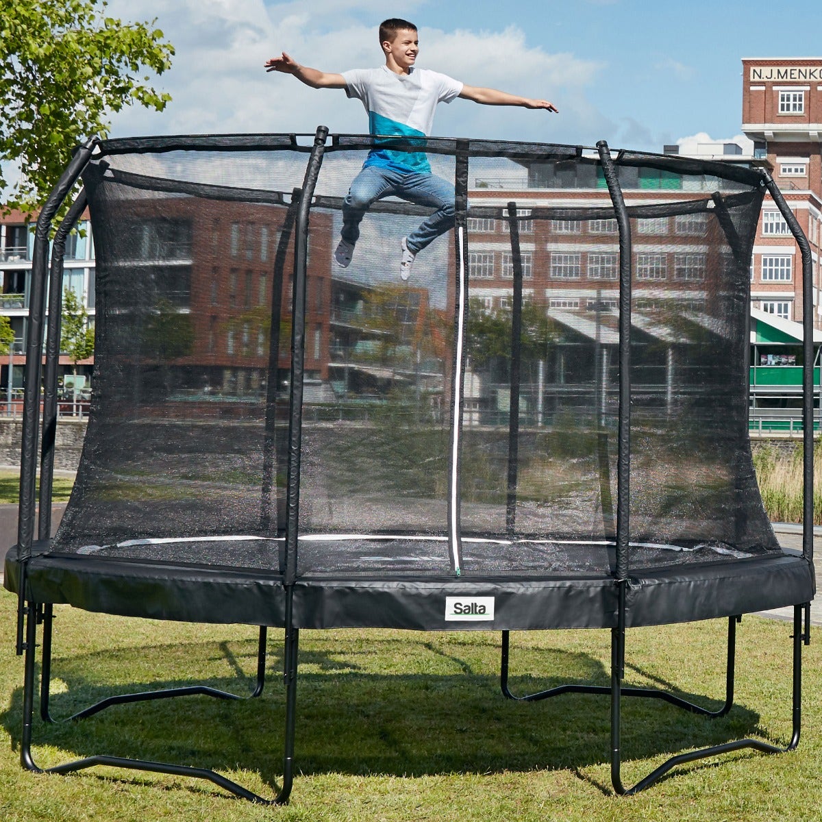 14ft Salta Black Round Premium Edition Trampoline with Enclosure