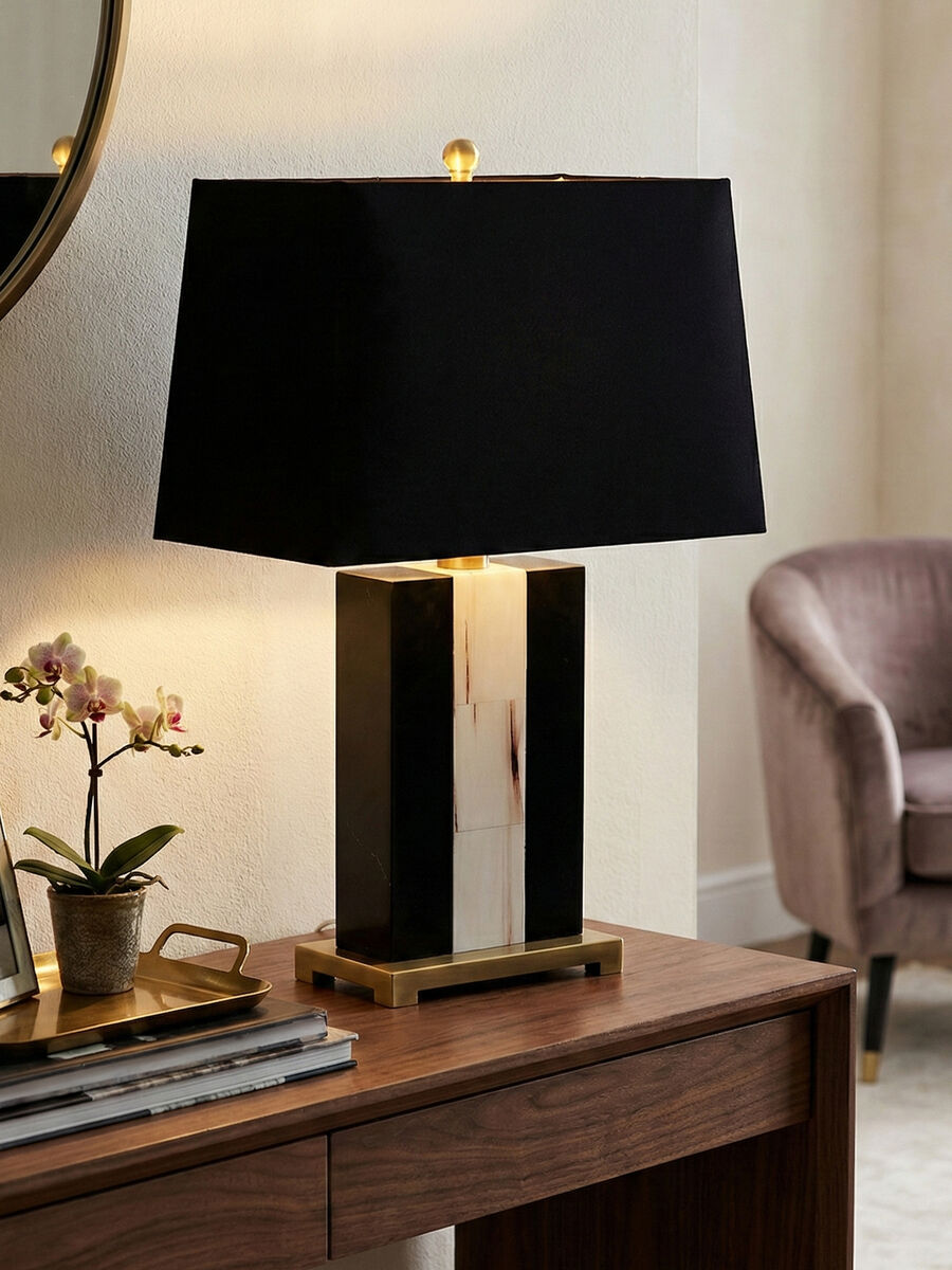 Hoxton Marble Table Lamp with Black Shade