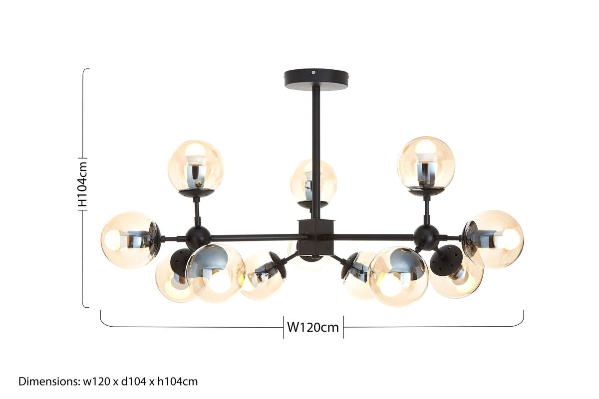 Matte Black 12 Arm Pendant Light | Abira