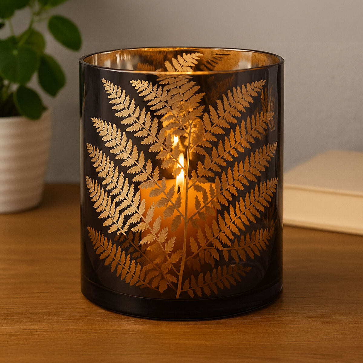 Large Glass Hurricane Candle Holder | Fern