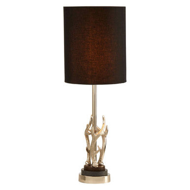 Antler Black and Silver Metal Table Lamp with Marble Base