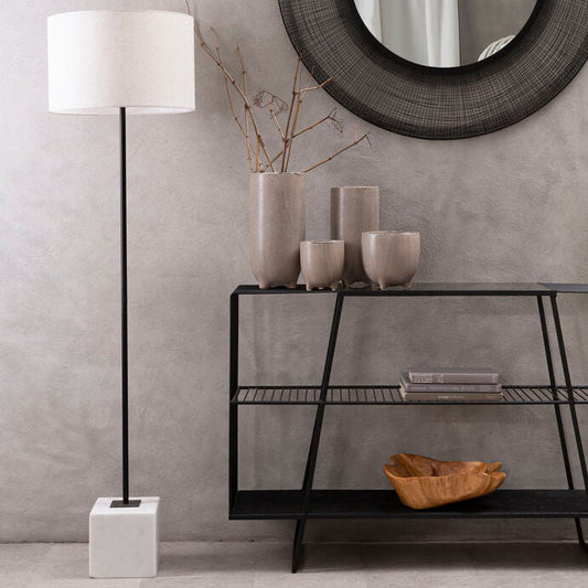 Murdoch Natural Linen Shade With White Marble Base Floor Lamp