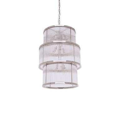 3 Tier Nickel Finish Glass Chandelier | Salasco