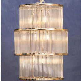 3 Tier Nickel Finish Glass Chandelier | Salasco
