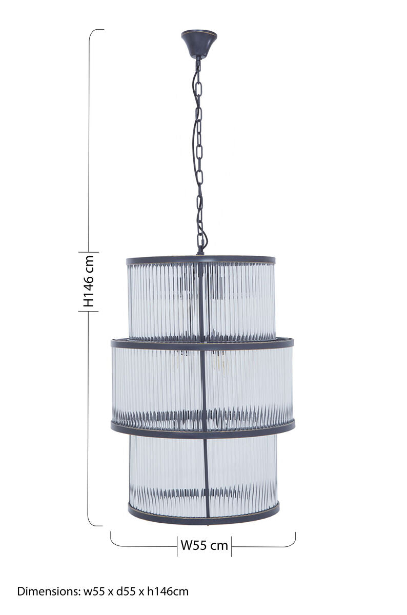 Salasco Black Finish 3 Tiered Glass Chandelier