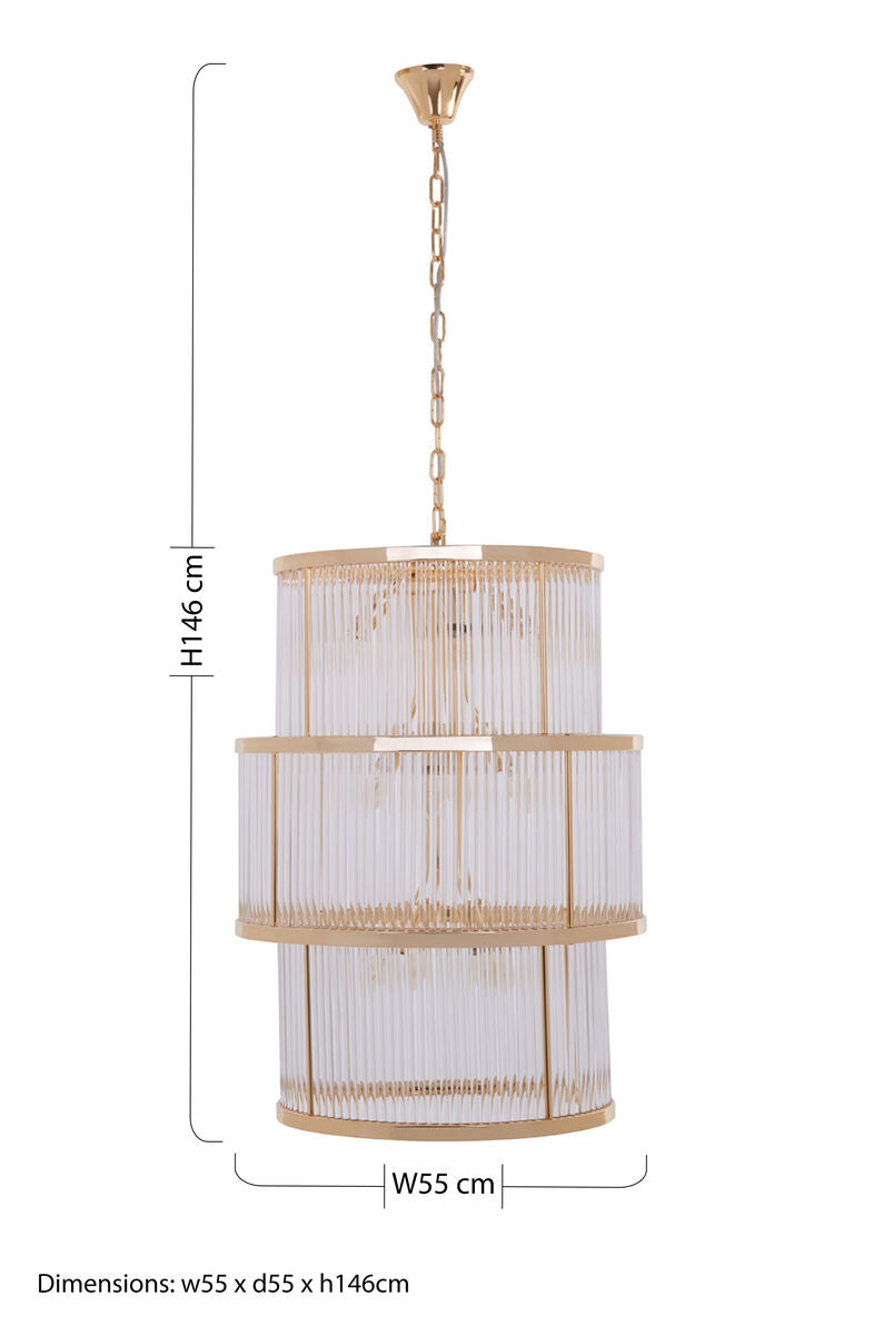 Salasco 3 Tier Gold Finish Glass Chandelier