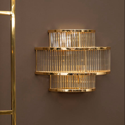 Salasco 3 tier glass wall light with warm metallic iron frame